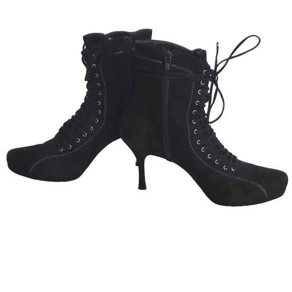 Vintage 90's Y2K Black Suede Platform Lace Up Boots Goth Witchcore Sexy - Picture 16 of 16